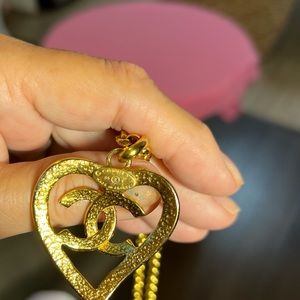 Authentic Chanel Heart CC Gold Tone Necklace
